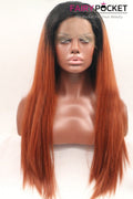 Nature Black to Orange Red Ombre Long Straight Lace Front Wig