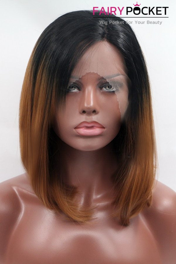 Nature Black to Chocolate Brown Ombre Medium Straight Lace Front Wig