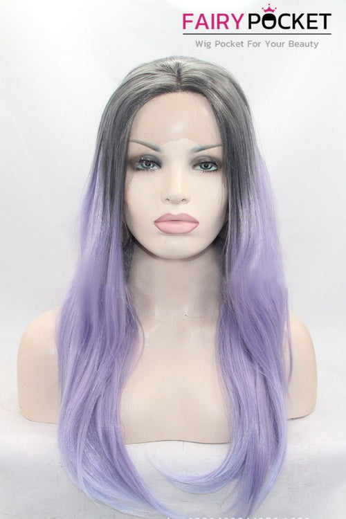 Grey to Lavender Ombre Long Wavy Lace Front Wig