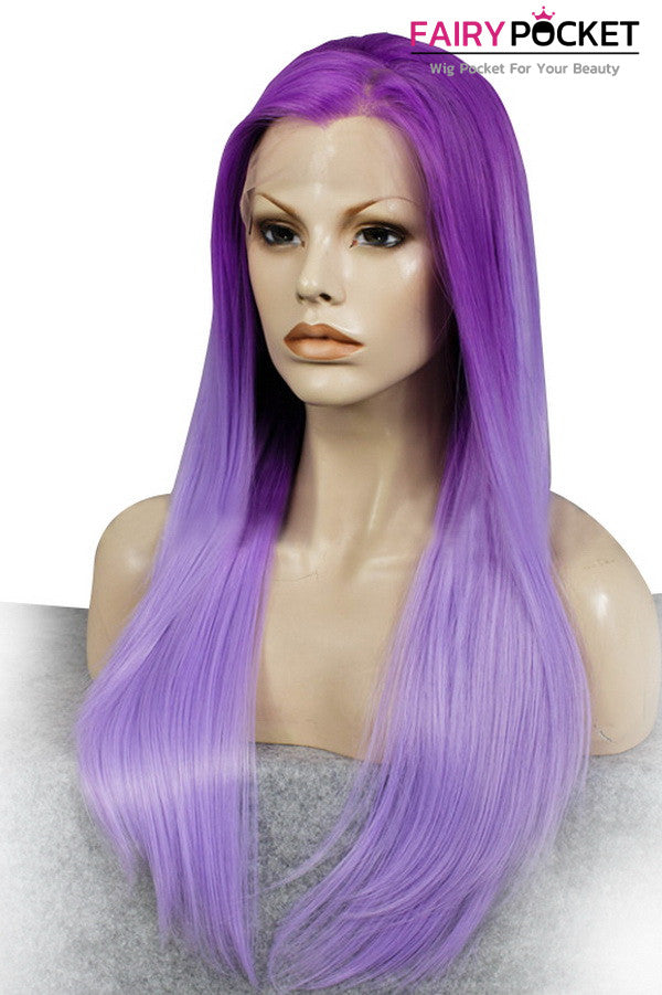 Dark Orchid Purple to Lavender Ombre Long Straight Lace Front Wig