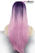 Dark Violet to Light Pink Ombre Long Straight Lace Front Wig
