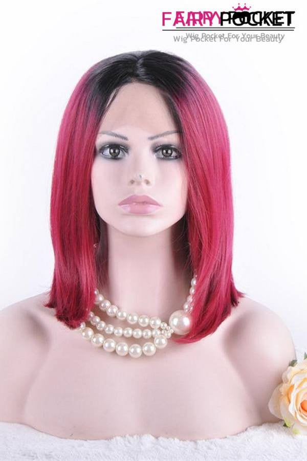 Nature Black to Scarlet Red Ombre Medium Straight Lace Front Wig