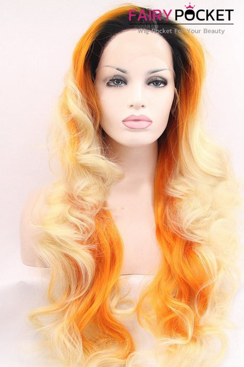 Black turns Orange to Blonde Long Wavy Lace Front Wig