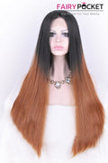 Nature Black to Sandy Brown Ombre Long Straight Lace Front Wig