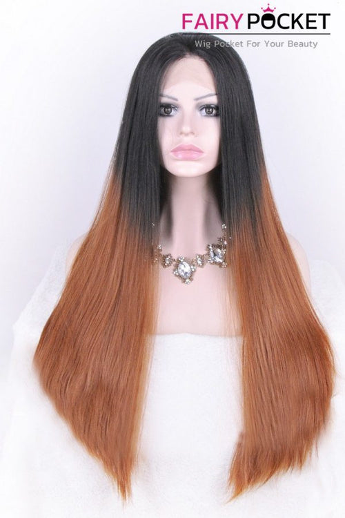 Nature Black to Sandy Brown Ombre Long Straight Lace Front Wig