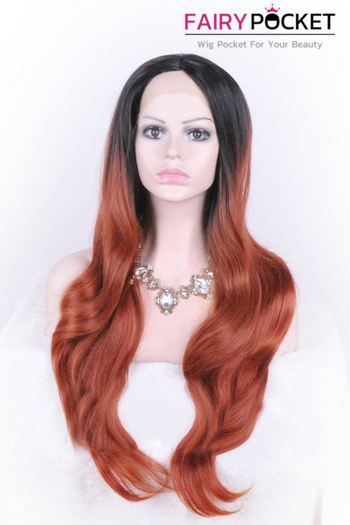 Nature Black to Maroon Ombre Long Wavy Lace Front Wig