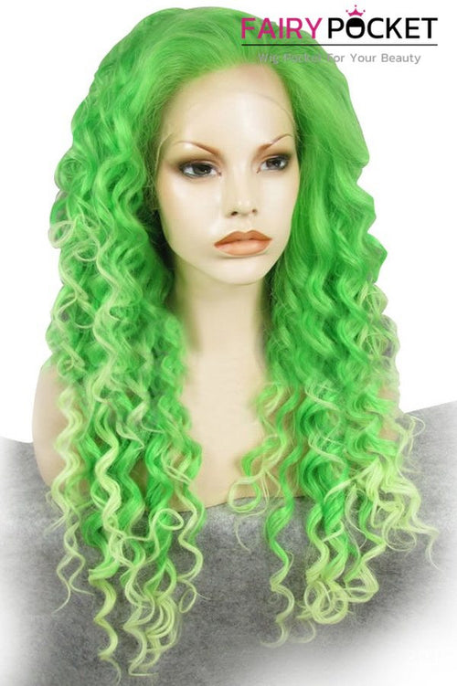 Green and Light green Long Curly Lace Front Wig
