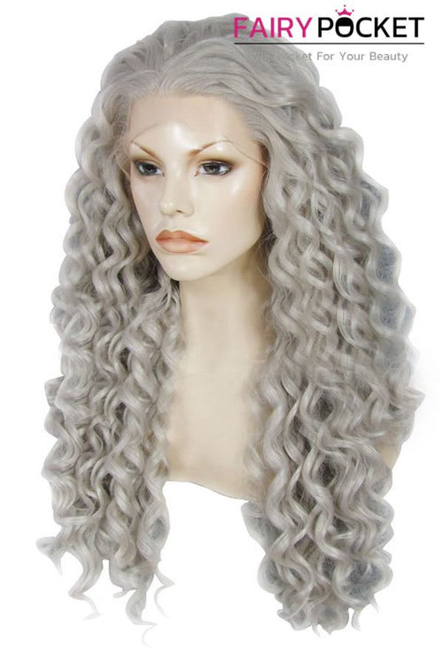 Grey Long Curly Lace Front Wig