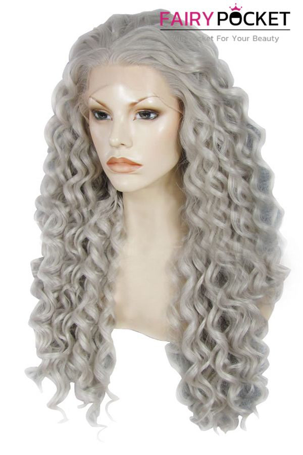 Grey Long Curly Lace Front Wig
