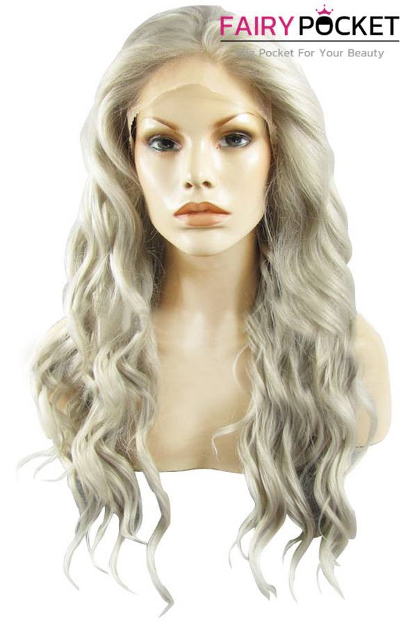 White Grey Long Wavy Lace Front Wig