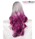 Gunmetal Gray With Splash Of Iris Purple Ombre Wavy Synthetic Lace Front Wig