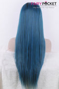 Ice Blue Highlight Long Straight Lace Front Wig