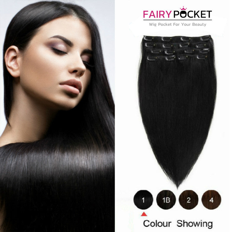 Jet Black Straight Clip In Remy Human Hair Extentions