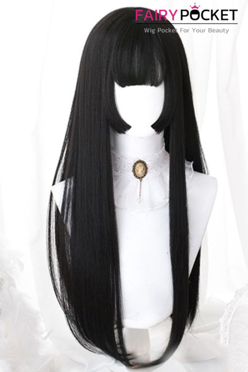 Lolita Long Straight Black Basic Cap Wig - C
