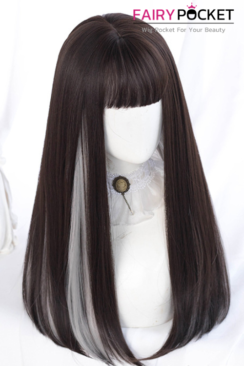 Lolita Long Straight Black and White Basic Cap Wig