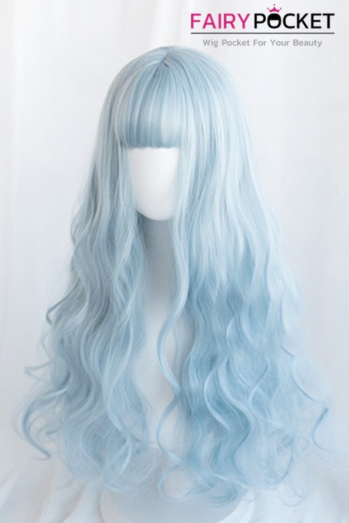 Lolita Long Wavy Baby Blue Basic Cap Wig - C
