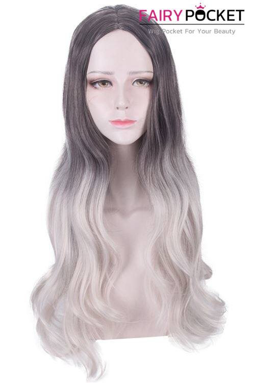 Lolita Long Wavy Black to Cool White Ombre Basic Cap Wig