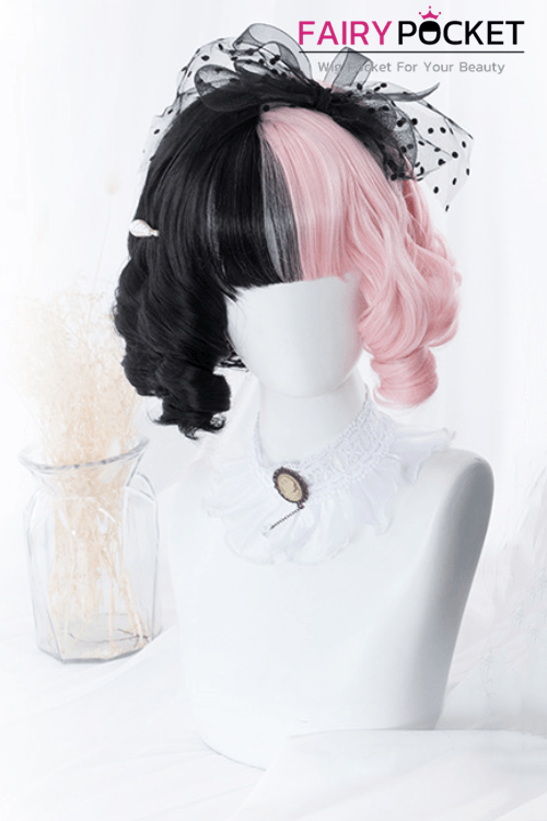 Lolita Short Wavy Half Pink and Half Black Basic Cap Wig
