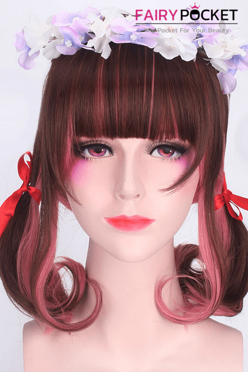 Lolita Brown and Pink Medium Wavy Basic Cap Wig