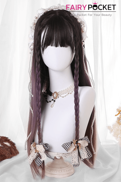 Long Straight Black to Purple Ombre Lolita Wig