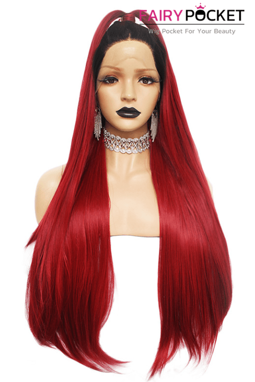 Long Straight Black to Santa Red Lace Front Wig