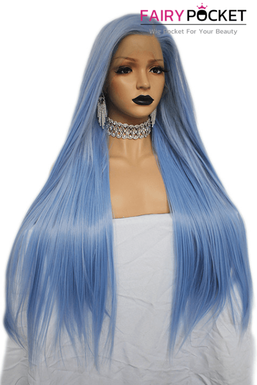 Long Straight Blue Lace Front Wig