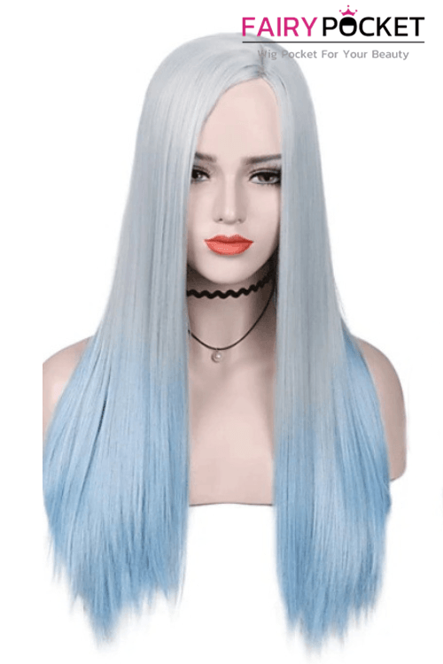 Long Straight Grey to Baby Blue Ombre Lolita Wig