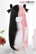 Long Straight Half Black and Half Pink Lolita Wig