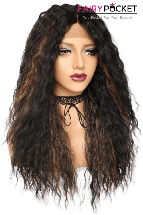 Long Wavy Black and Brown Lace Front Wig