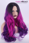 Long Wavy Black to Vivid Violet and Dioxazine Purple Lolita Wig