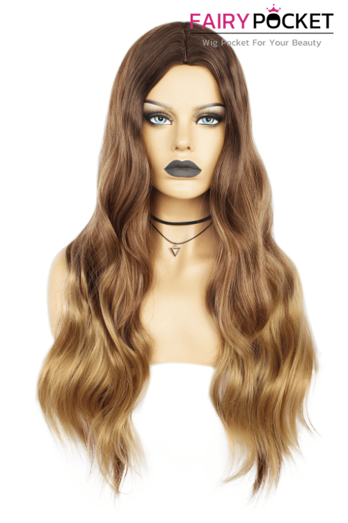 Long Wavy Burnt Umber to Honey Brown Ombre Synthetic Wig