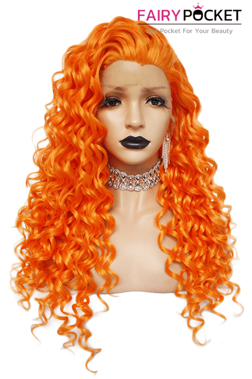 Long Wavy Canyon Orange Lace Front Wig