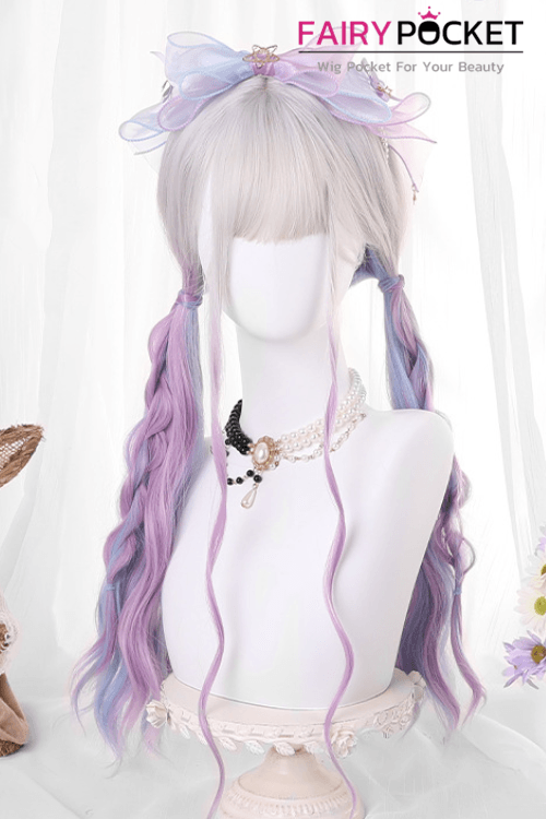 Long Wavy Grey to Pink and Blue Ombre Lolita Wig