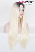 Long Straight Black to Light Buttermilk Ombre Basic Cap Wig