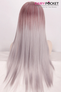 Long Straight Pastel Brown to Ash Grey Ombre Basic Cap Wig