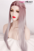 Long Straight Pastel Brown to Ash Grey Ombre Basic Cap Wig