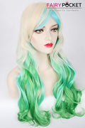 Long Wavy Blonde to Green and Blue Ombre Basic Cap Wig