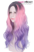 Long Wavy Black, Electric Pink and Lavender Basic Cap Wig