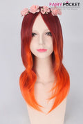 Long Wavy Reddish Brown to Orange Ombre Basic Cap Wig