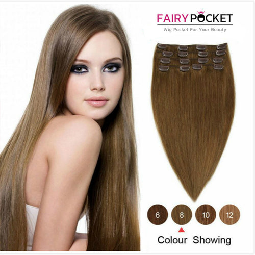 Medium Ash Brown Straight Clip In Remy Human Hair Extentions