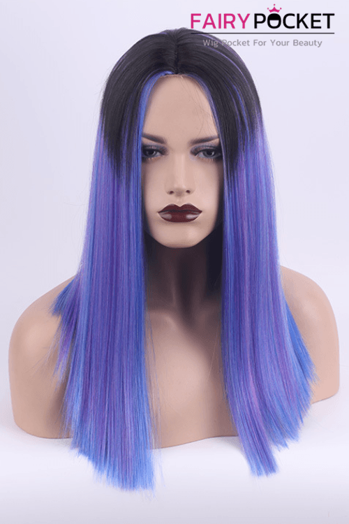 Medium Straight Black to Blue Ombre Lolita Wig
