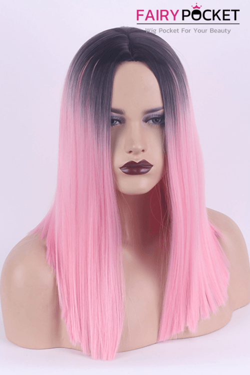 Medium Straight Black to Electric Pink Ombre Lolita Wig