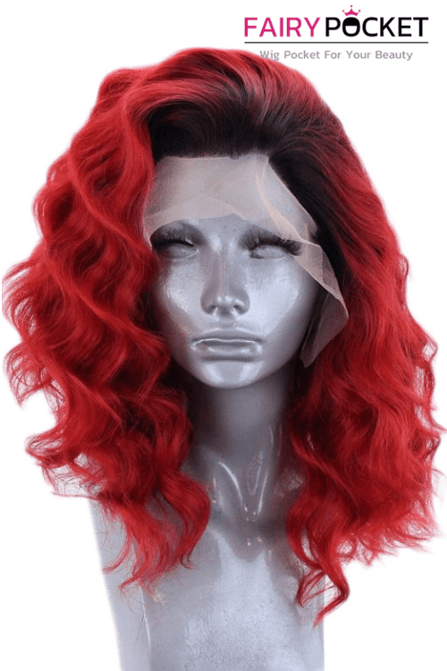 Medium Wavy Black to Cherry Red Ombre Lace Front Wig