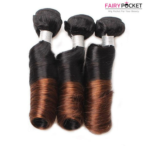 3 Bundles of Black To Medium Brown Spring Curly Human Hair Weave