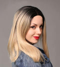 Nature Black To Blonde Straight Synthetic Lace Front Wig