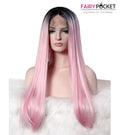 Nature Black To Pink Straight Synthetic Lace Front Wig