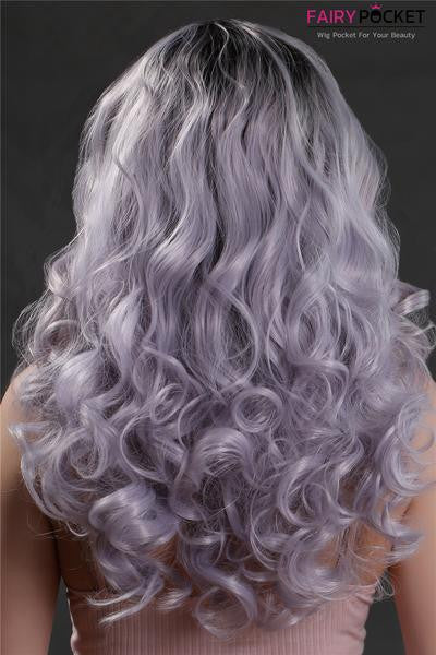 Nature Black To Silver Gray Wavy Synthetic Lace Front Wig