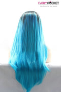 Nature Black to Ocean Blue Ombre Long Straight Lace Front Wig