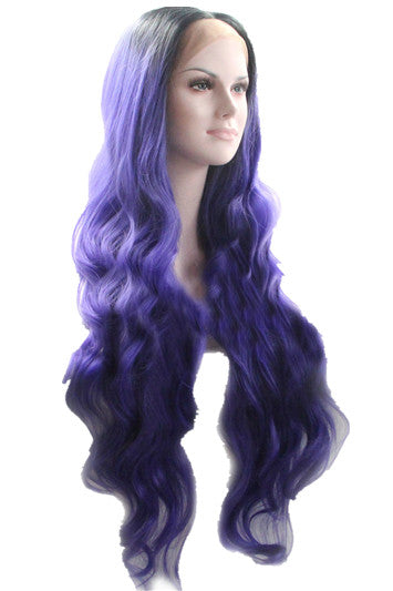 Nature Black to Purple Ombre Long Wavy Lace Front Wig