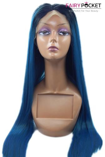 Nature Black to Royal Blue Ombre Long Straight Lace Front Wig